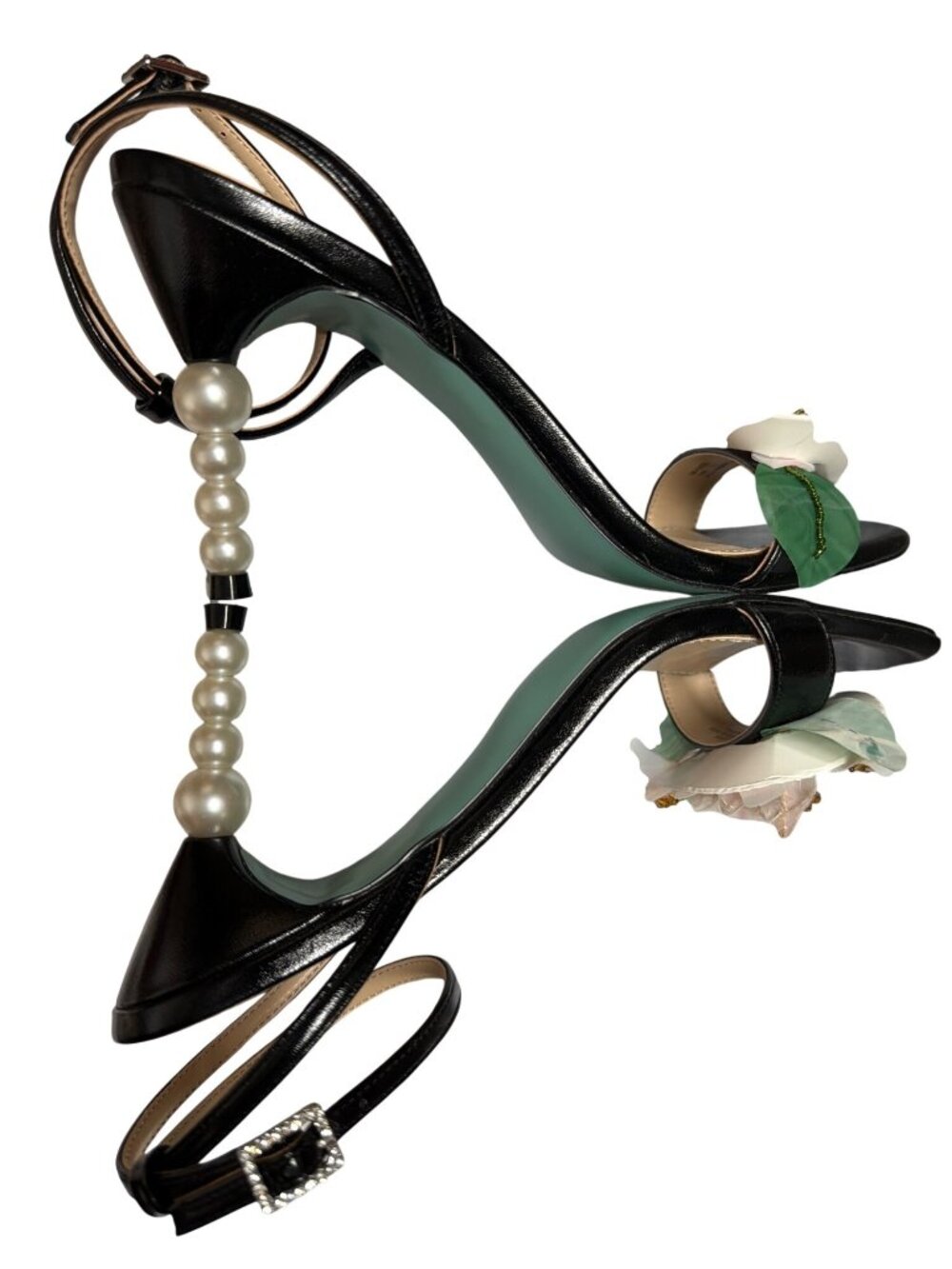 NWB Betsey Johnson Kasie Floral Imitation Pearl Heel Dress Sandals Black Size 11 - Picture 8 of 10